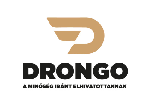 A t�mogat� c�g log�ja, rajta barna, stiliz�lt D bet� �s felirat: Drongo - a min�s�g ir�nt elhivatottaknak.